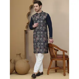 Jompers Men Floral Embroidered Kurta with Pyjama-picture-14