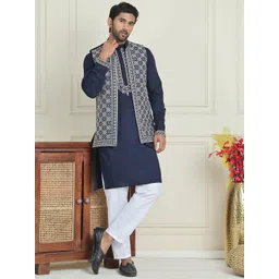 Jompers Men Floral Embroidered Regular Chikankari Kurta with Pyjamas-picture-38