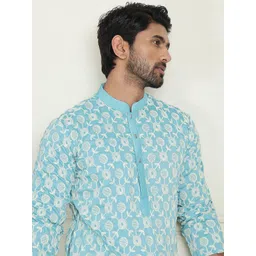 Jompers Men Floral Embroidered Regular Chikankari Kurta with Pyjamas-picture-36