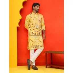 Jompers Men Floral Embroidered Regular Chikankari Kurta with Pyjamas-picture-35