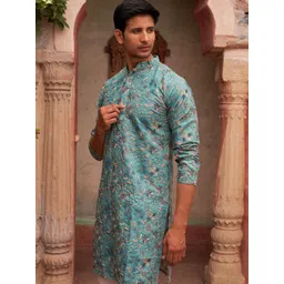 Jompers Men Floral Embroidered Regular Chikankari Kurta with Pyjamas image 3