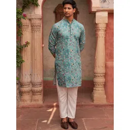 Jompers Men Floral Embroidered Regular Chikankari Kurta with Pyjamas image 1