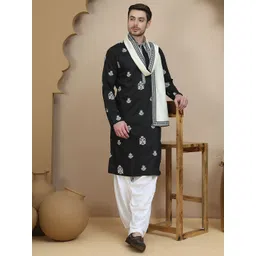 Jompers Men Floral Embroidered Regular Chikankari Kurta with Salwar & With Dupatta-picture-32