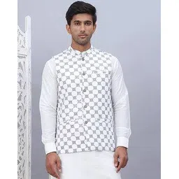 jompers Men Floral Embroidered Regular Fit Nehru Jacket with Mandarin Collar-picture-12