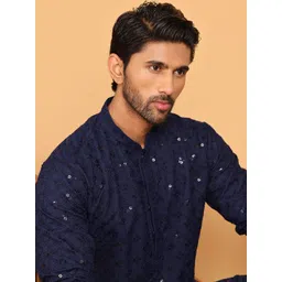 Jompers Men Floral Embroidered Regular Sequinned Kurta with Pyjamas-picture-34