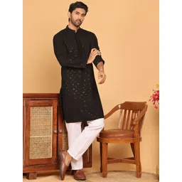 Jompers Men Floral Embroidered Regular Sequinned Kurta with Pyjamas-picture-26