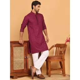 Jompers Men Floral Embroidered Regular Sequinned Kurta with Pyjamas-picture-37