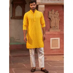 Jompers Men Floral Embroidered Regular Sequinned Kurta with Pyjamas-picture-12