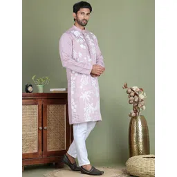 Jompers Men Floral Embroidered Regular Thread Work Kurta with Pyjamas-picture-22