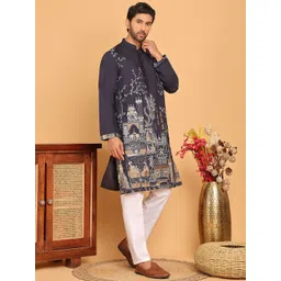 Jompers Men Floral Embroidered Regular Thread Work Kurta with Pyjamas-picture-16