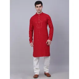 Jompers Men Floral Embroidered Sequinned Pure Cotton Kurta with Churidar-picture-24