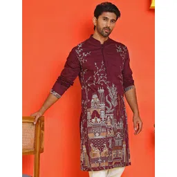 Jompers Men Floral Embroidered Thread Work Floral Kurta-image-31