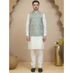 Jompers Men Floral Printed Kurta with Pyjamas & Nehru Jacket-picture-38