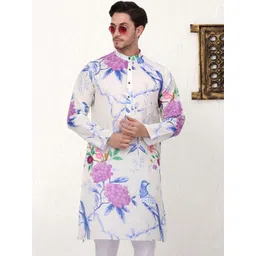 Jompers Men Floral Printed Mandarin Collar Cotton Straight Kurta-picture-39