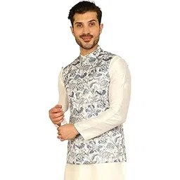 jompers Men Floral Printed Nehru Jacket.-picture-11