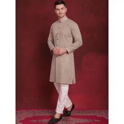 Jompers Men Geometric Embroidered Kurta with Pyjamas-picture-11