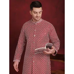 Jompers Men Geometric Embroidered Sequinned Floral Kurta-picture-12