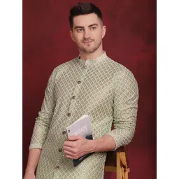 Jompers Men Geometric Embroidered Sequinned Floral Kurta-picture-14