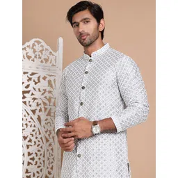 Jompers Men Geometric Embroidered Sequinned Floral Kurta-picture-13