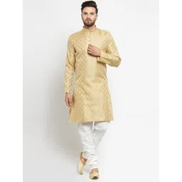 Jompers Men Gold-Toned & Beige Self Design Kurta with Churidar-picture-34