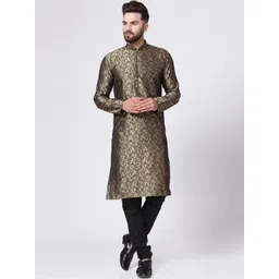 Jompers Men Gold-Toned & Black Woven Design Kurta with Churidar-picture-23