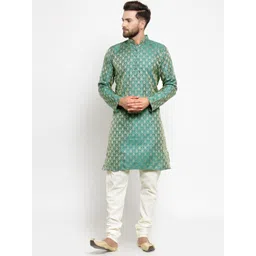 Jompers Men Green & Off-White Self Design Kurta with Churidar-picture-35