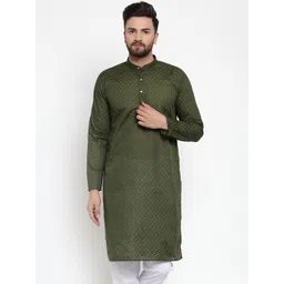 Jompers Men Green & White Self Design Kurta-picture-30