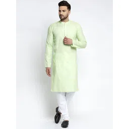 Jompers Men Green & White Self Design Kurta with Pyjamas-picture-23