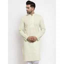 Jompers Men Green Floral Embroidered Kurta-picture-11