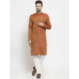Jompers Men Maroon & Gold-Coloured Self Design Kurta with Churidar-picture-31