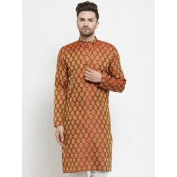 Jompers Men Maroon & Gold-Toned Woven Design Straight Kurta-picture-15