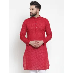 Jompers Men Maroon Embroidered Pure Cotton Kurta-picture-39