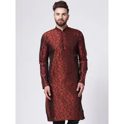 Jompers Men Maroon Woven Design Straight Kurta-picture-31