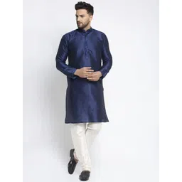 Jompers Men Navy Blue & White Self Design Kurta with Pyjamas-picture-32