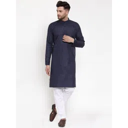 Jompers Men Navy Blue Cotton Kurta with Pyjama-picture-30