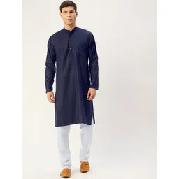 Jompers Men Navy Blue Cotton Kurta with Pyjamas-picture-29