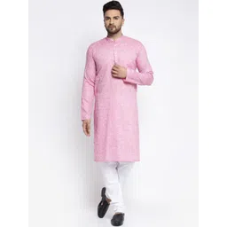 Jompers Men Pink & White Self Design Kurta with Churidar-picture-28