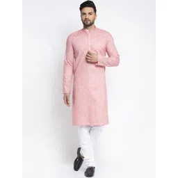 Jompers Men Pink & White Self Design Kurta with Pyjamas-picture-22