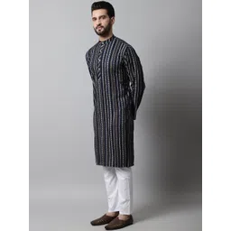 Jompers Men Printed Band Collar Pure Cotton Kurta with Pyjamas-picture-15