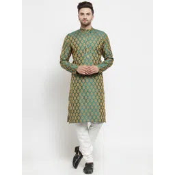 Jompers Men Sea Green & Gold-Coloured Self Design Kurta with Churidar-picture-40