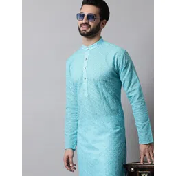 Jompers Men Turquoise Blue Embroidered Kurta-picture-21