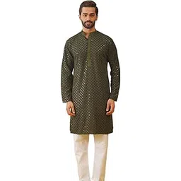 jompers Men's Sequin Embroidered Pure Cotton Kurta with Pyjamas-picture-38