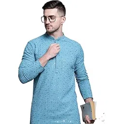 jompers Men's Sequin Embroidered Pure Cotton Kurtas-picture-38