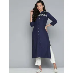 Jompers Navy Straight Embroidered Kurta-picture-31