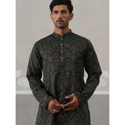 Jompers Printed Jacquard Long Sleeves Mandarin Collar Straight Kurta-picture-11