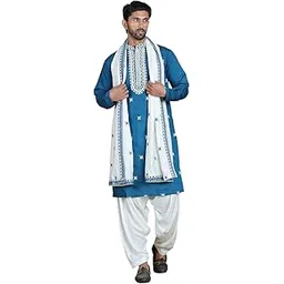 jompers SP-D Embroidered Blue Silk Blend Kurta Salwar and Dupatta Set for Men-picture-10