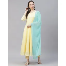 Jompers Women Yellow Embroidered Regular Sequinned Kurta with Trousers & Dupatta-picture-10