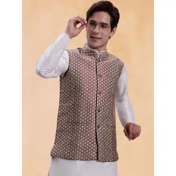 Jompers Woven Design Mandarin Collar Nehru Jacket-picture-10