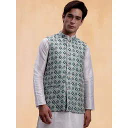 Jompers Woven Design Mandarin Collar Nehru Jacket-picture-12