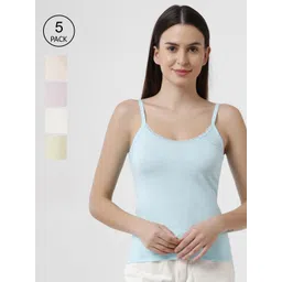JON Women  Pack of 5 White & Cream-coloured  Assorted Cotton Camisoles-picture-30